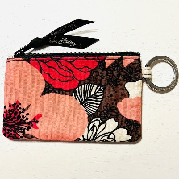 VERA BRADLEY Coin Purse Zip ID Case Pink Red Brown Floral - Picture 4 of 7